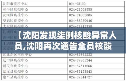【沈阳发现柒例核酸异常人员,沈阳再次通告全员核酸】 【沈阳发现柒例核酸异常人员,沈阳再次通告全员核酸】