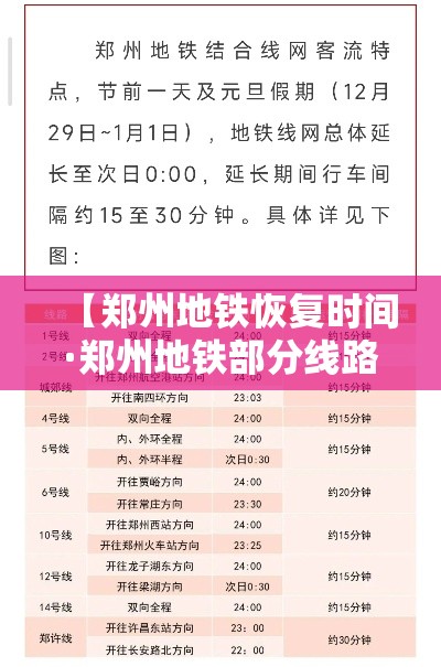 【郑州地铁恢复时间·郑州地铁部分线路启用新时刻表】