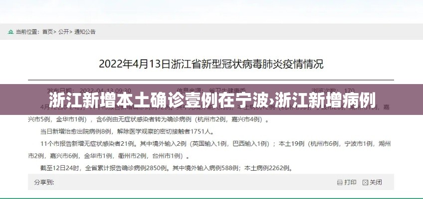 浙江新增本土确诊壹例在宁波›浙江新增病例 浙江新增本土确诊壹例在宁波›浙江新增病例