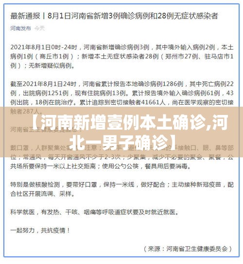 【河南新增壹例本土确诊,河北一男子确诊】