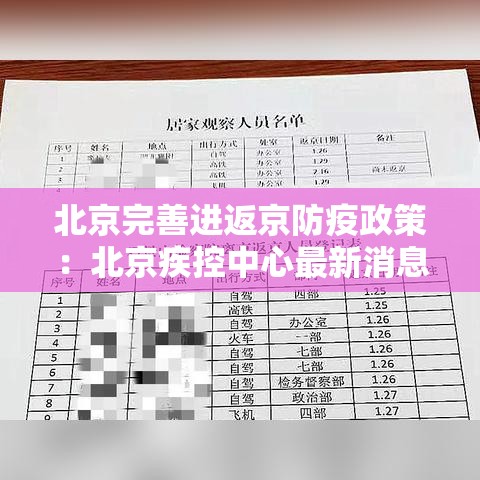 北京完善进返京防疫政策:北京疾控中心最新消息外地返京 北京完善进返京防疫政策:北京疾控中心最新消息外地返京