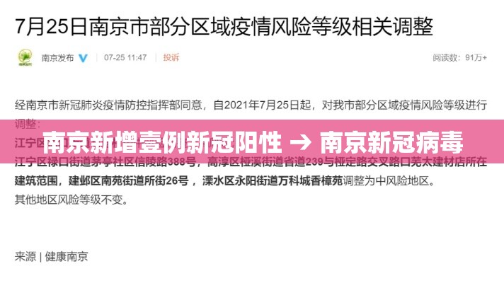 南京新增壹例新冠阳性 → 南京新冠病毒